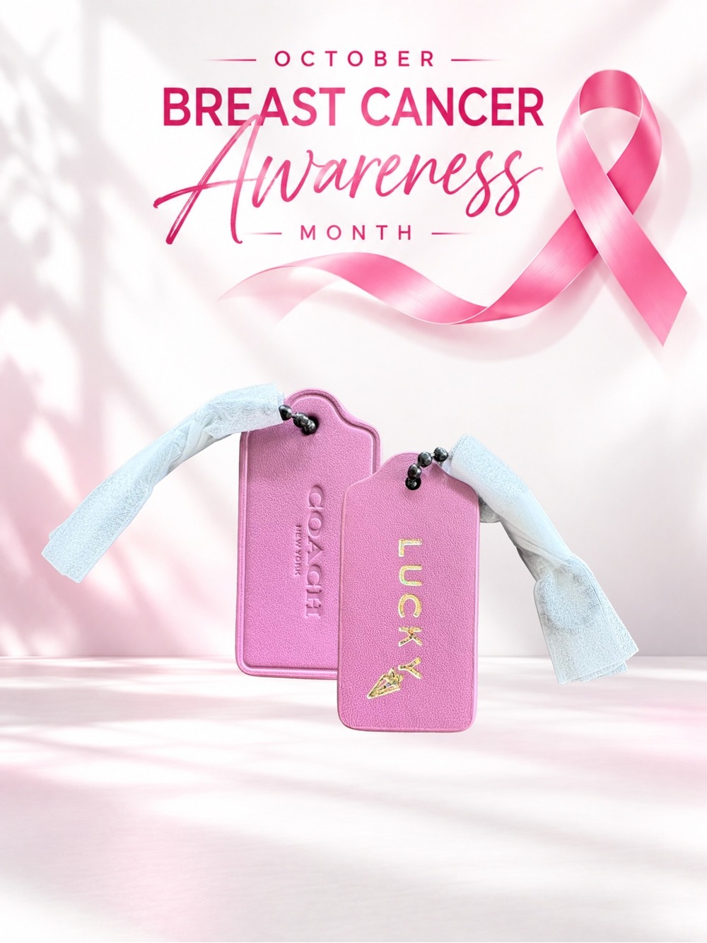 🎀 Coach Custom Hang Tag Lucky - Breast Cancer Awareness